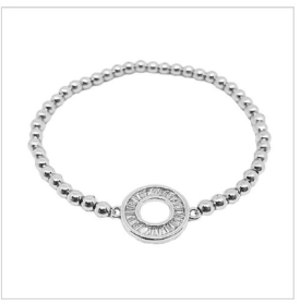 Silver sterling crystal cut out circle stack bracelet